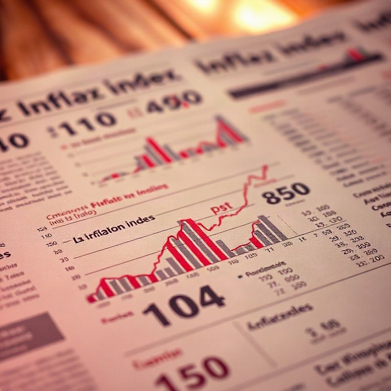 Primer plano de gráficos impresos del índice de precios al consumo con tonos cálidos